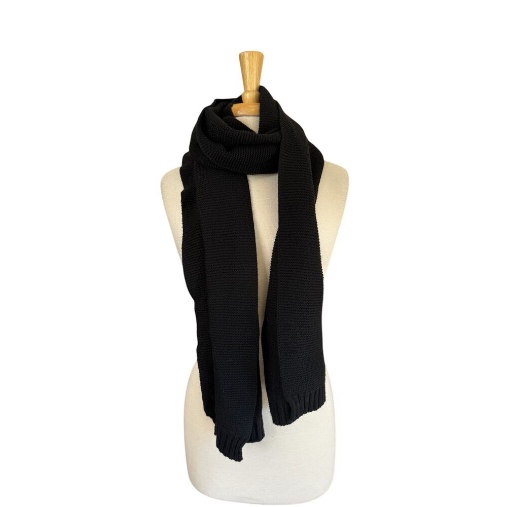 GALERIES LAFAYETTE Black Chunky Knit Wool Scarf One Size Minimalist Regular Fit